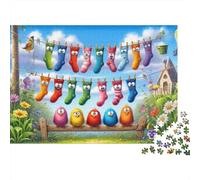 Colorful Socks Hanging 100% Recycled Cardboard Cute Christmas Socks Art 1000 Piece Jigsaws for Adults Brain Development Classic Games 38x26cm/1000pcs