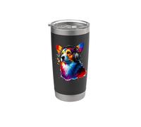 Colorful Splash Art Headphones Cardigan Welsh Corgi Gobelet isotherme en acier inoxydable double paroi