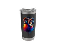 Colorful Splash Art Headphones Mouflon Wild Sheep Mouflons Gobelet isotherme en acier inoxydable double paroi