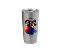 Colorful Splash Art Headphones Mouflon Wild Sheep Mouflons Gobelet isotherme en acier inoxydable double paroi