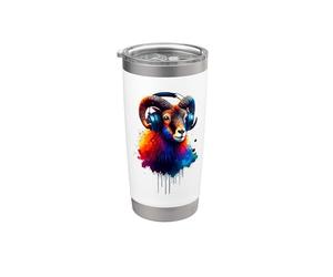 Colorful Splash Art Headphones Mouflon Wild Sheep Mouflons Gobelet isotherme en acier inoxydable double paroi