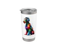 Colorful Splash Art Headphones Scottish Deerhound Gobelet isotherme en acier inoxydable double paroi