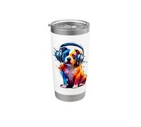Colorful Splash Art Headphones Staffordshire Bull Terrier Gobelet isotherme en acier inoxydable double paroi