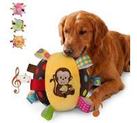 Colorful Squeaky Hanging Dog Training Toy, 6-inch Soft Stuffed Ball with Cotton Material and Built-in Bell, Dog Soccer Ball with Straps, Funny Interactive Elasticity Chew Toys (Style-C)
