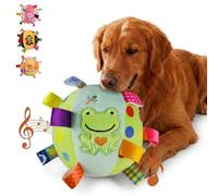 Colorful Squeaky Hanging Dog Training Toy, 6-inch Soft Stuffed Ball with Cotton Material and Built-in Bell, Dog Soccer Ball with Straps, Funny Interactive Elasticity Chew Toys (Style-D)