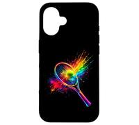 Colorful Tennis Ball Color Splash Into Tennis Racket Coque pour iPhone 16