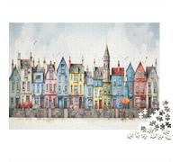 Colorful Townhouses with Unique Architecture Plaque Murale en Métal 70x50cm/1000pcs pour L’Atelier, pour Un Mur De Cadres dans L’Atelier, Le Garage Et L’Espace Bricolage