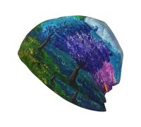 Colorful Trees On The Mountain Landscape Beanie Hat Unisexe Bonnet tricoté Chaud Slouchy Skull Cap Noir