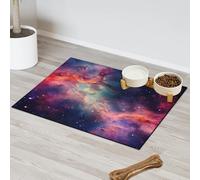 Colorful Universe Tapis d'alimentation pour chat et chien Motif galaxie nébuleuse Tapis d'alimentation absorbant Nti-Slip Contain Spills Protège les sols Set de table 30,4 x 50,8 cm