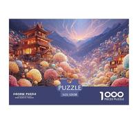 Colorful Valley with Stream Houses 1000 Pièces Découpe Précise Puzzle Fantasy Landscape Vibrant Jigsaw Jouet Éducatif pour Enfants 52x38cm/1000pcs