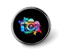 Colorful Watercolor Illustration of Camera Round Lapel Pins Decorative Metal Brooches Funny Button Badge for Clothing Bag Hat Gifts