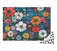 Colorful Wildflower Pattern 100% Recycled Cardboard Vibrant Flower Field Art 1000Pc Adult Jigsaws for Adults & Kids Brainteasing 52x38cm/1000pcs
