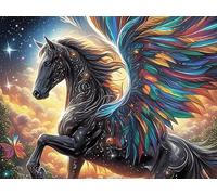 Colorful Winged Cheval 1000 Pieces Casse-tête pour Ado en Carton Épais Rigide Animal Animal de Compagnie Facile Débutant Jeu De Société Soirée Entre Amis Cadeau Anniversaire Premium 1000 PCS/75x50cm