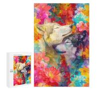 Colorful Wolves in Flowers Puzzle 1000 Pièces Educa Jouet en Bois Cadeau Unique Décoration Intérieure Jeu Éducatif Challenge Toy Adultes Et Enfants À Partir De 14 Ans 1000 PCS