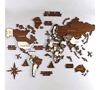 Colorfull Worlds Carte du monde en bois 3D avec broches supplémentaires pour la maison, la cuisine ou le bureau