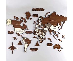 Colorfull Worlds Carte du monde en bois 3D avec broches supplémentaires pour la maison, la cuisine ou le bureau