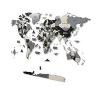 Colorfull Worlds Décoration Murale 3D en Bois | Design Unique avec Épingles pour les Amateurs de Voyage | Pour Maison et Bureau | Gris | Taille L