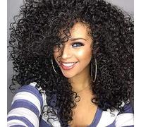 ColorfulPanda Perruque de cheveux naturels synthétiques pour femme noire,Perruque Bresilienne Bouclée,Perruque noire courte bouclée perruques afro complètes avec frange