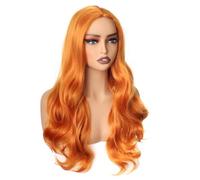 Colorfulpanda - Perruque longue et ondulée orange pour femme et fille, cheveux naturels bouclés résistants à la chaleur, synthétique, partie centrale pleine, pour costume d'Halloween, cosplay, fête ou