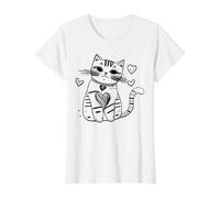 Coloriage Chat Saint-Valentin à colorier T-Shirt Graphique avec Valeur, Femme, Blanc, L