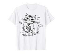 Coloriage Chat Saint-Valentin à colorier T-Shirt Graphique avec Valeur, Homme, Blanc, L