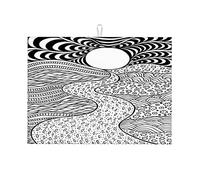 Coloriage de paysage psychédélique pour adultes : chemin dans les prés et tapis d'égouttoir à vaisselle noir artistique, tapis d'égouttoir facile, grand format (18 x 24 pouces)