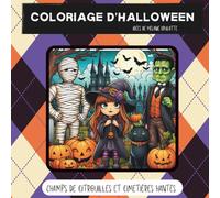 Coloriage d'Halloween: Champs de citrouilles et cimetières hantés