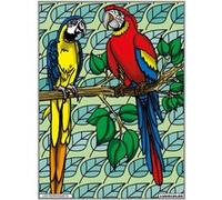 Coloriage - Perroquets - Tableau à colorier - Avec contours velours noir - Dès 3 ans