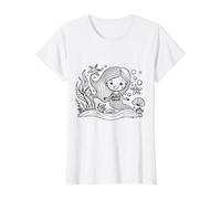 Coloriage sirène à colorier soi-même T-Shirt Graphique avec Valeur, Femme, Blanc, S