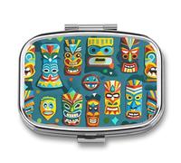 Colorido Tiki Pilulier de voyage Motif masque portable 2 compartiments Poche à pilules Grande capacité Organiseur de vitamines et