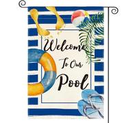 Colorlife Drapeau à rayures aquarelles « Welcome To Our Pool » double face à l'extérieur, vacances d'été, anneau de natation Flip F