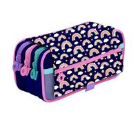 Colorline Office Box Trousse triple design 3 sections intérieures fermeture éclair, poches, horaire, identifiant, Arc-en-ciel