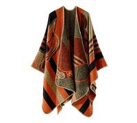 Colornival Poncho Femme (50% Acrylique, 50% Polyester) Hiver Élégant Châle Chaud Réversible Cape Écharpe Automne Cadeau de Noël (Orange)