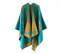 colornival Poncho Femme Hiver Élégant Châle Femme Chaud Poncho Cape Réversible Écharpe Châle Hiver Automne Cadeau de Noël pour Femme (Vert)