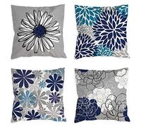 COLORPAPA Ensemble de 4 Housses de Coussin décoratives Modernes pour canapé, Salon, lit, extérieur, Bleu Marine et Gris, 45 x 45 cm, Bleu Marine et Gris