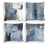 COLORPAPA Lot de 4 Housses de Coussin décoratives Bleues de 45,7 x 45,7 cm, Motif Peinture Abstraite, taie d'oreiller pour canapé, Chambre à Coucher, Salon