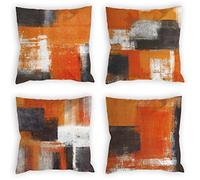 COLORPAPA Lot de 4 Housses de Coussin décoratives Orange brûlé 50 x 50 cm - Peinture Artistique Abstraite Taupe pour canapé, Chambre à Coucher, Salon