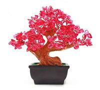 Colorsheng Arbre à Monnaie en Cristal de Quartz Rose Naturel Bonsaï Décoration pour Chance et Richesse Rose Rouge
