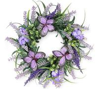 COLORSPEC Couronnes de lavande artificielles pour porte d'entrée de 38,1 cm, printemps-été, couronne artificielle avec papillons violets et verdure, décoration toutes saisons pour maison, mur, fenêtre