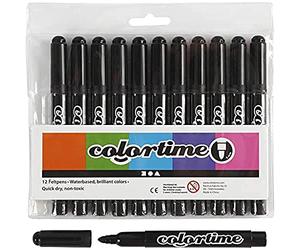 Colortime Marqueurs Colortime, 5 mm de trait, noir, 12pièces
