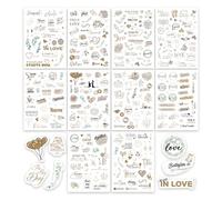 colortouch Lot de 10 feuilles d'autocollants pour livre d'or de mariage (325 motifs), autocollants de mariage pour album photo, scrapbooking, décoration de mariage, vintage, avec cœur