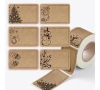 colortouch Lot de 250 autocollants pour Noël - Inscriptibles - Aspect papier kraft - 37 x 55 mm - Rectangulaires - Décoration de Noël vintage pour emballage, cadeaux, sapin de Noël