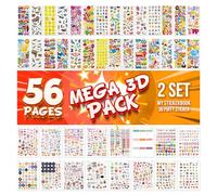 colortouch Lot de 56 feuilles d'autocollants 3D gonflants pour enfants, album de stickers - Bullet Journal, scrapbook, pour tout-petits, adultes, garçons, filles, chiffres, lettres, animaux
