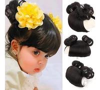 colorvay 1 lot de perruques tressées pour enfants, fausses frange bandeau avec boucle de tête pour accessoires de cheveux COS (noir)
