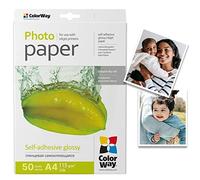 COLORWAY papier photo brillant autocollant 50 feuilles DIN A4 115g/m² étiquettes Instantanément sec Résistant à l'eau pour toutes les imprimantes à jet d'encre InkJet qualité photo Impression