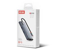 ColorWay Station d'accueil USB-C 6 en 1, hub, 100 W Power Delivery, 5 Gbps, 4 ports USB-A, 1 port USB-C, Ethernet, gris