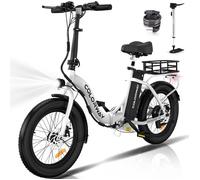 COLORWAY Vélo électrique Pliable 20""*3.0 Gros Pneus, Batterie 36V 12Ah, E-BIKE pliant, Blanc +HITWAY panier arrière