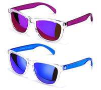 COLOSSEIN Lunettes de soleil pour femme - Monture carrée classique UV400 - Verres miroir - Lunettes de soleil pour la plage, les vacances, la conduite, A3 - Violet + Bleu - Verres miroir, 55 EU
