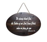 Colossians 1:3 Décoration murale « We Always Thank God, The Father of Our Lord Jesus Christ, When We Pray for Rustic Wood Welcome Sign for Front Porch Door Classroom Coffee Club » 15,2 x 25,4 cm