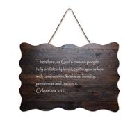 Colossians 3:12 Panneau en bois à suspendre avec inscription « So As God's Chosen People, Holy And Dearly Loved » - 15,2 x 25,4 cm - Décoration murale pour porte d'entrée, salon, cuisine